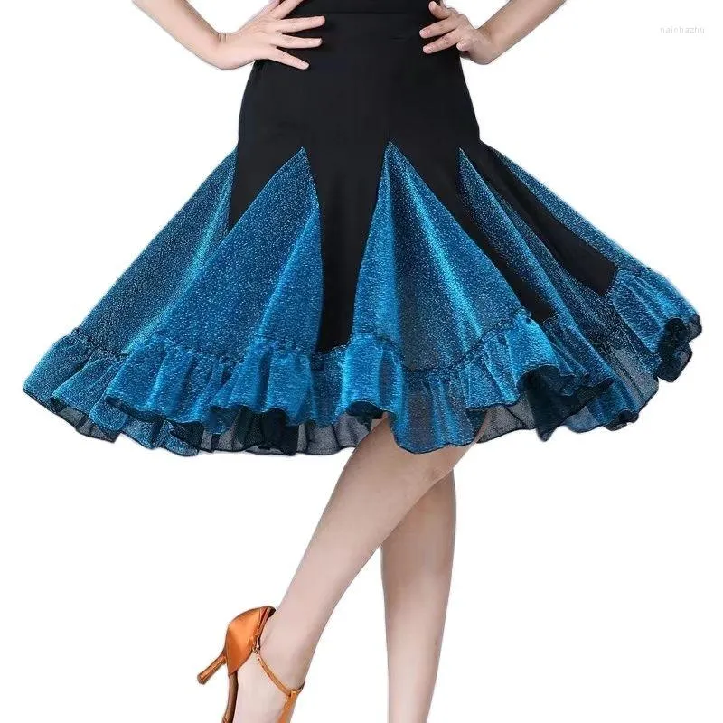 Odzież sceniczna damska taniec latynoski dla dorosłych duża spódnica sukienka Tassel Sarsasamba plisowana Tango Chacha