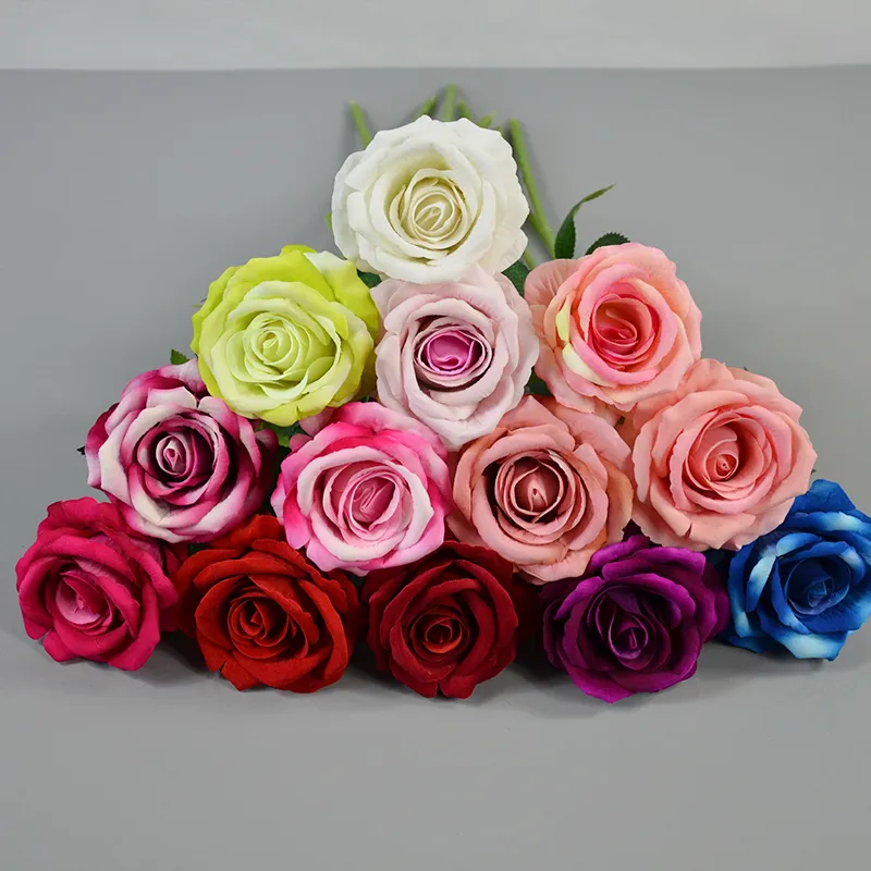 10 ST Artificiell blomma Real Touch Single Rose Flower Velvet Bulk Flower Long Stam Rose för bröllopsdekoration