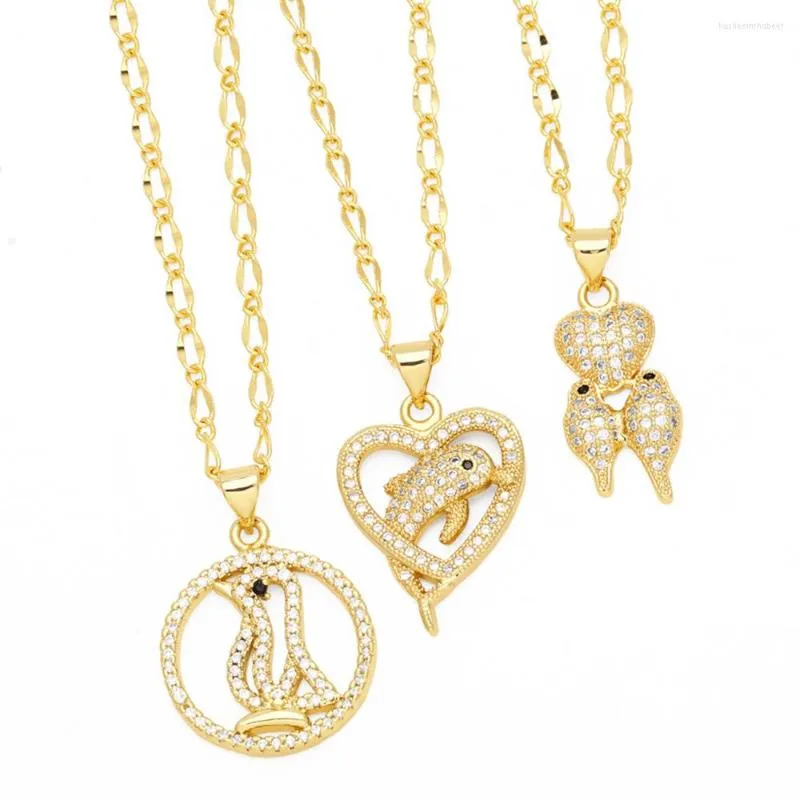 Collares pendientes Pequeño delfín chapado en oro para mujeres Cobre CZ Cristal Pingüino Collar Animal Joyería Regalos Nkey60