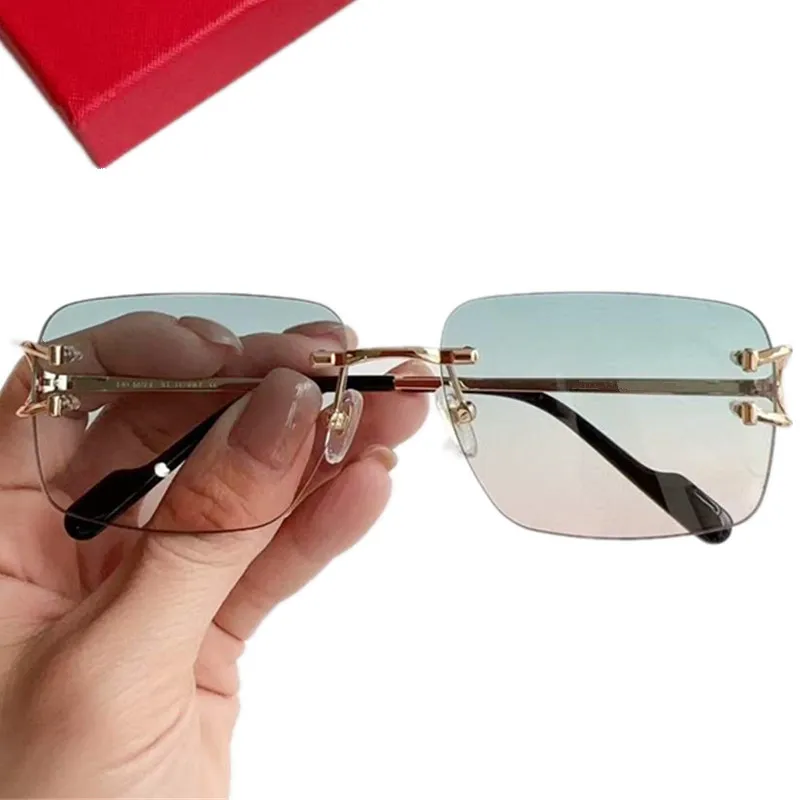 2023 LUXURY Lightweight Pure-Titanium Rimless Sonnenbrille UV400 Big Square Lens Fashion Gradient Double Color for Goggles 57-18-140 Fullset Design Case