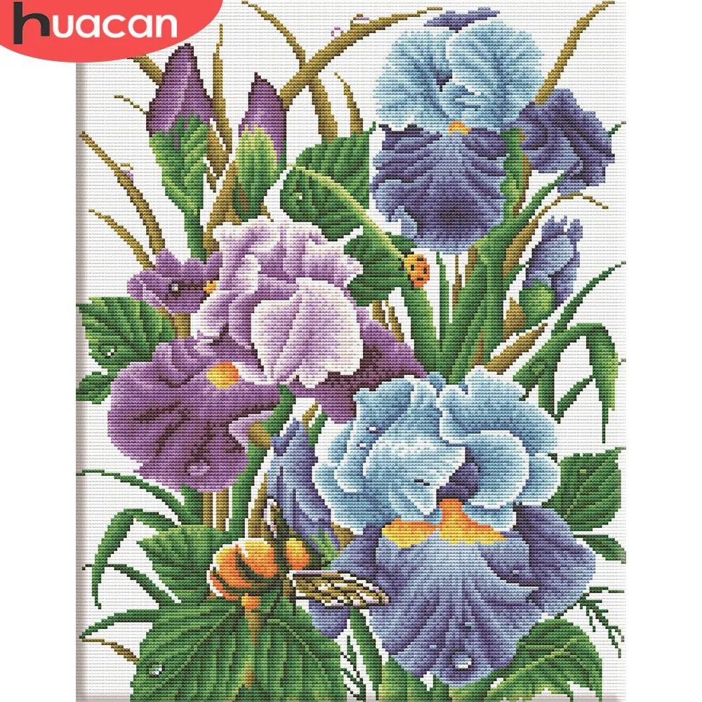 Cortinas Huacan Bordado Iris Flower Kits Cross Set Needlework Branco Canvas DIY Decoração de Casa 14ct 40x50cm