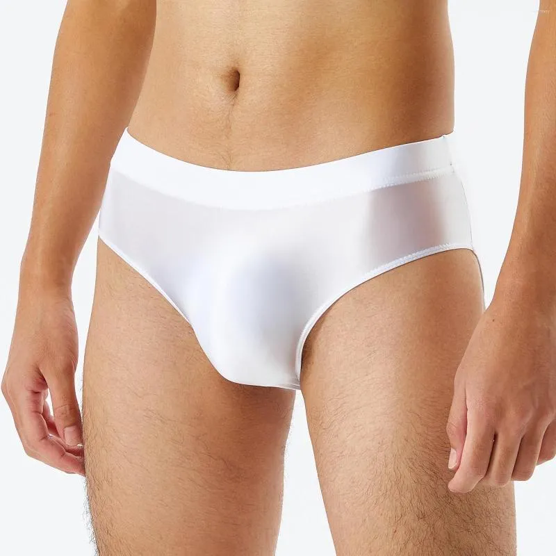 Caleçons hommes slips brillants taille basse culotte de natation couleur unie sous-vêtements intimes taille élastique maillots de bain maillot de bain