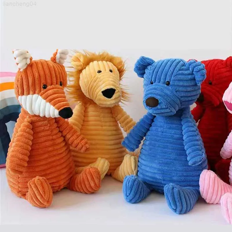 Gevulde pluche dieren 40 cm gevulde corduroy dier groot speelgoed vos varkenskikker schapen konijn muis eend krokodil paarden aap hond kawaii kinderen plushie poppen l230418