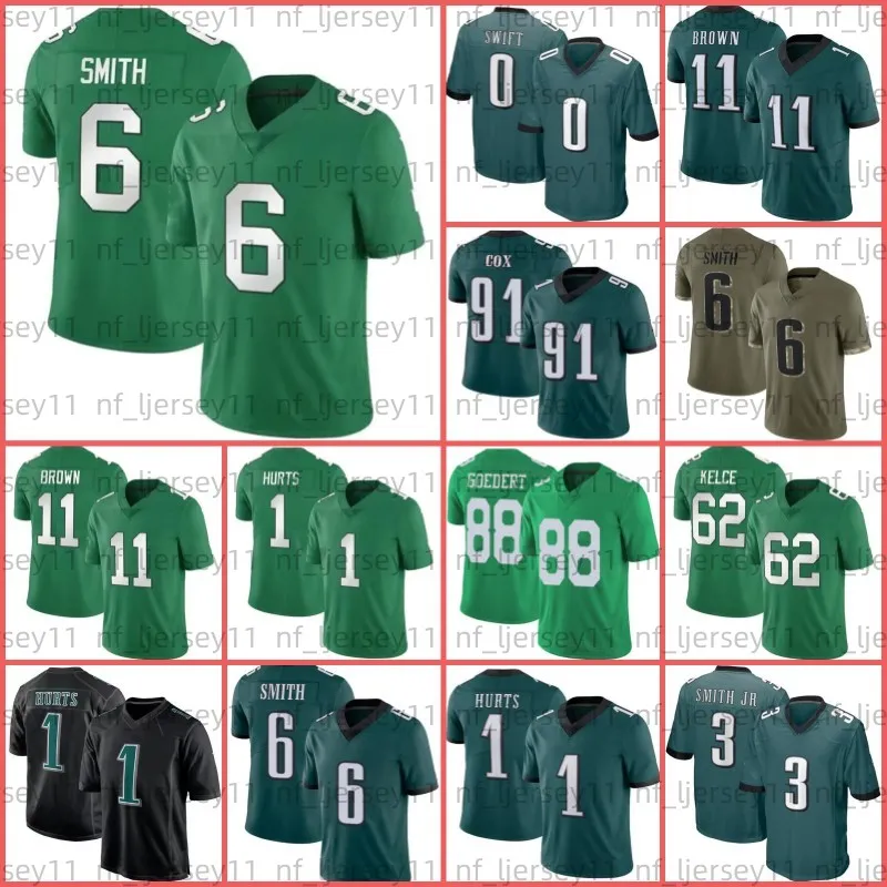 Jason Kelce Jalen Hurts Jersey de Futebol AJ Brown Kelly Green Devonta Smith Brian Dawkins Nolan Haason Reddick Darius Slay D'Andre Swift Goedert Mailata White