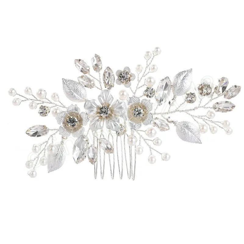 Peigne à cheveux luxueux fleur pinces à cheveux de mariage perles strass diadèmes accessoires de cheveux pour les femmes mariée cristal bijou casque