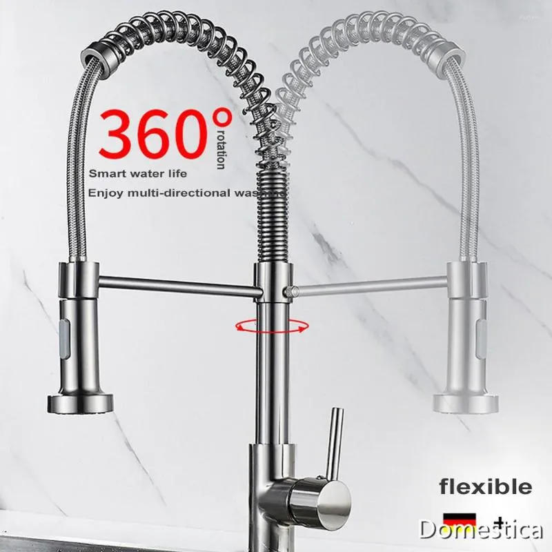 Kitchen Faucets All Copper Rotatable And Cold Water Multifunctional Sink Spring Faucet Mounted Flexible Pull Out Mixer Tap