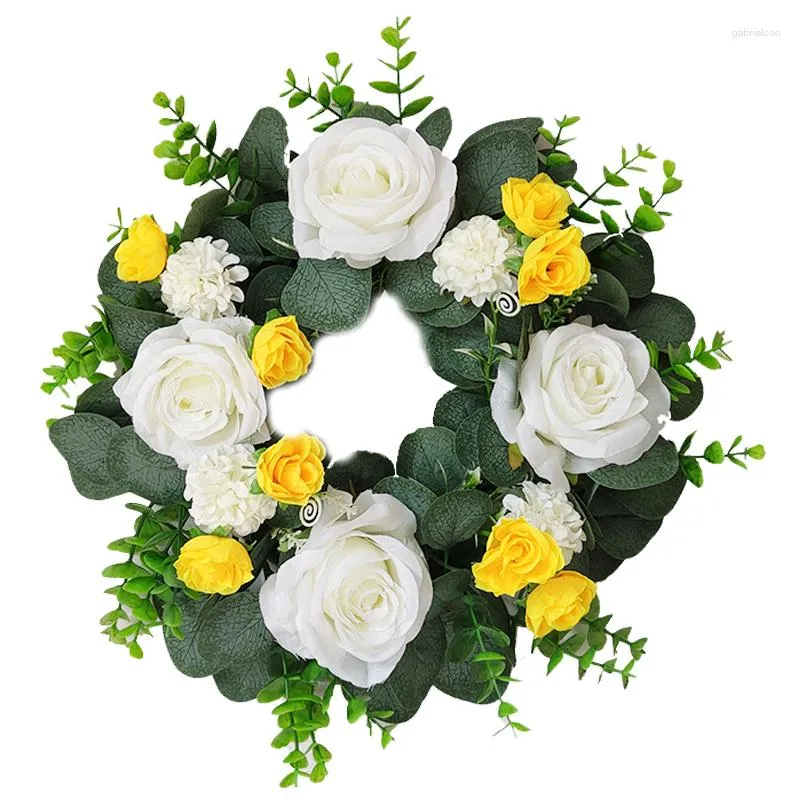 Fleurs décoratives pour le printemps été décoration de la maison guirlande de fleurs artificielles faites à la main eucalyptus lysimachie boule de rose blanche chrysanthème petit