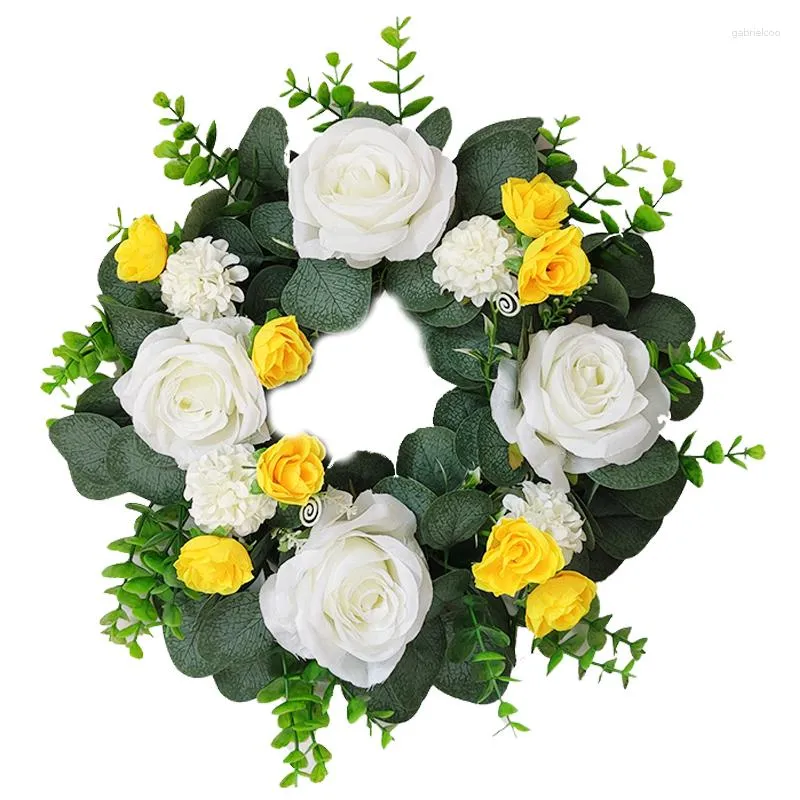 Flores decorativas para primavera verão decoração de casa flor artificial guirlanda feito à mão eucalipto lisimaquia rosa branca bola crisântemo pequeno