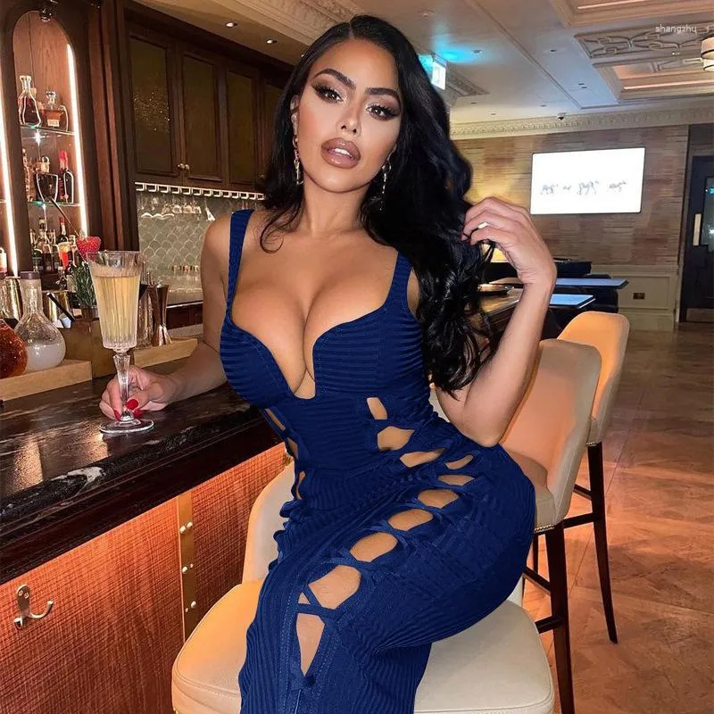 Womens Summer Solid Sleeveless Bandage Bodycon Midi Dress with Hollow Out  Back and Ribbed Synthetic Fiber from Dhgate Basic & Casual Dresses - price  31.53