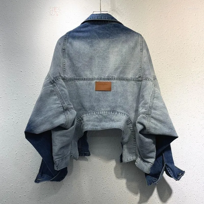 Damjackor Retro Personlighet Gradient Lös Denim Jeansjacka Vår och höst Koreansk stil Mode Kort kappa