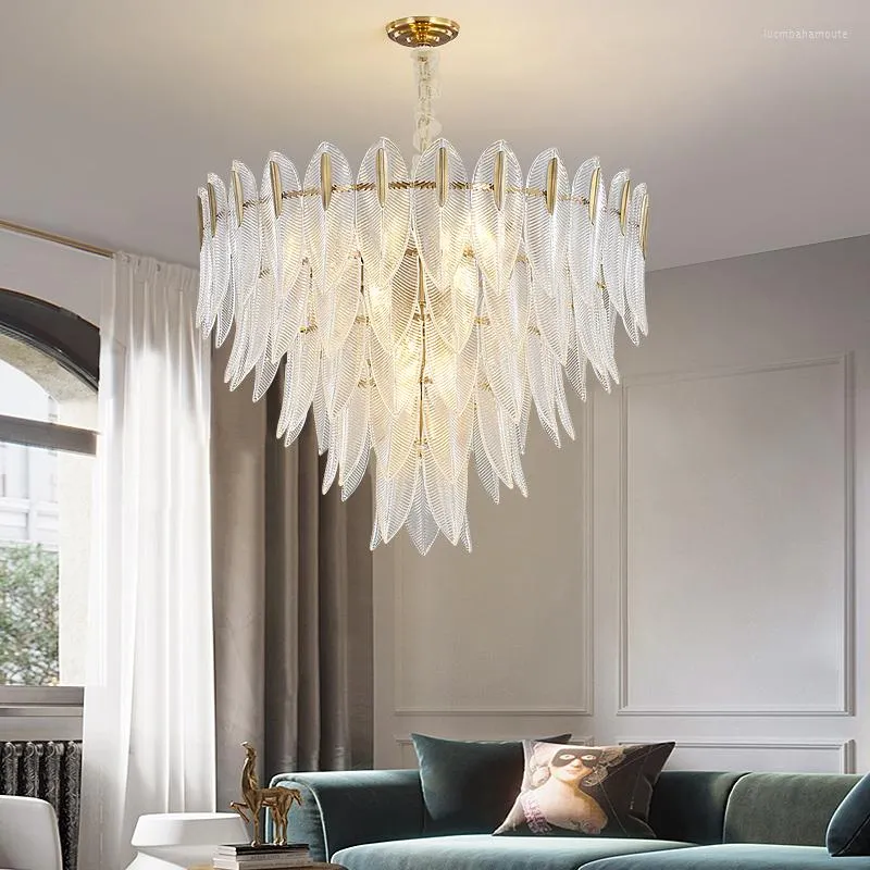 Lustres Moderne De Luxe Décor À La Maison Feuille De Verre Haut De Gamme Pour Salon Chambre El Hall Villa Art Lampe Suspendue