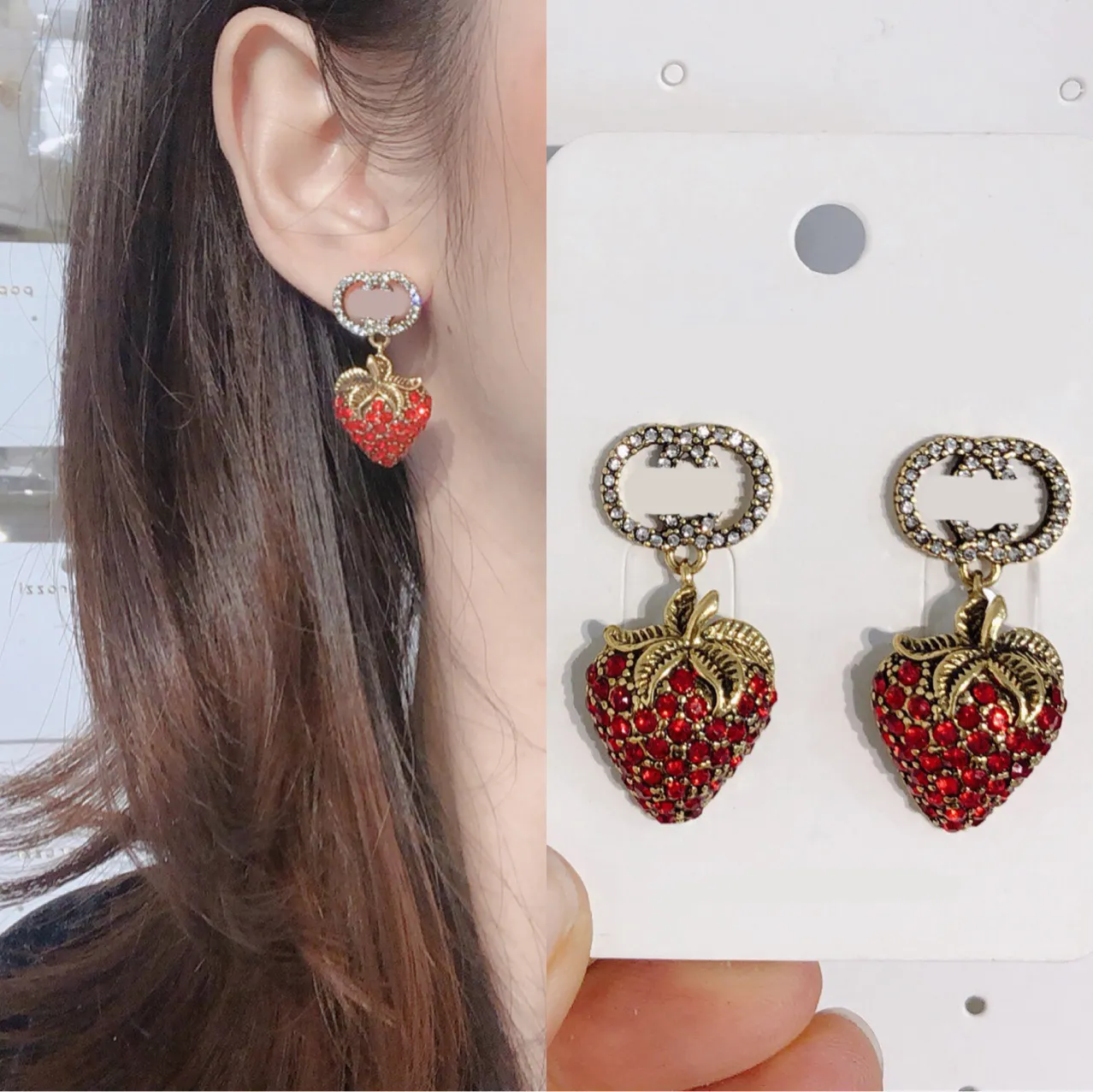 Famous Designer Earring Brand Letter Ear Stud Women Strawberry Pendant Earrings for Wedding Party Gift Jewelry Accessories High Quality 20Style