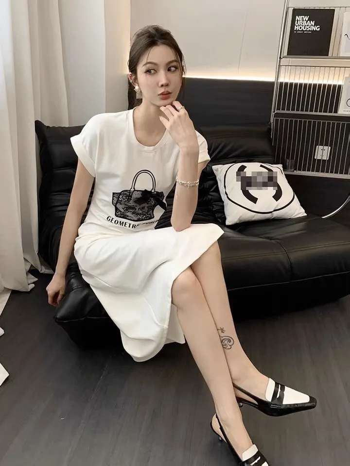 Ch1oe Luxury Dresses 2023 summer new dress high quality dress women robes casual women dresses Lace Design Feel Split Mid length T-shirt Skirt shirt dress