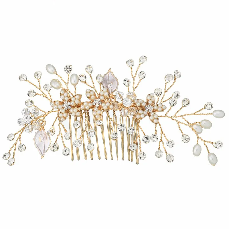 Kwiatowe perły grzebień do włosów ślubne wykwintne spinki do włosów Barrettes Jewel eleganckie akcesoria do włosów dla kobiet Bridal Cryst chluba