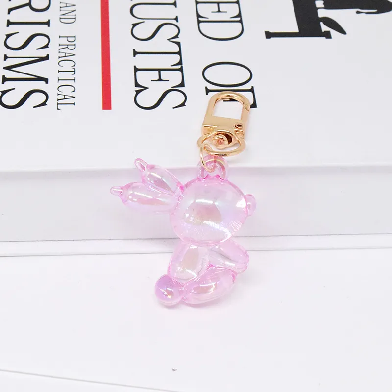 Creative Balloon Rabbit Keychain Pendant Fashion Acrylic Animal Cartoon Laser Cute Rabbit Bag Car Keychains Jewelry Gift