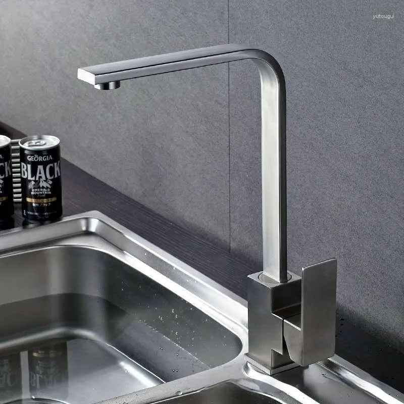 Robinets de cuisine robinet à Tube plat carré créatif ménage 304 évier en acier inoxydable et processus de dessin de réservoir d'eau froide
