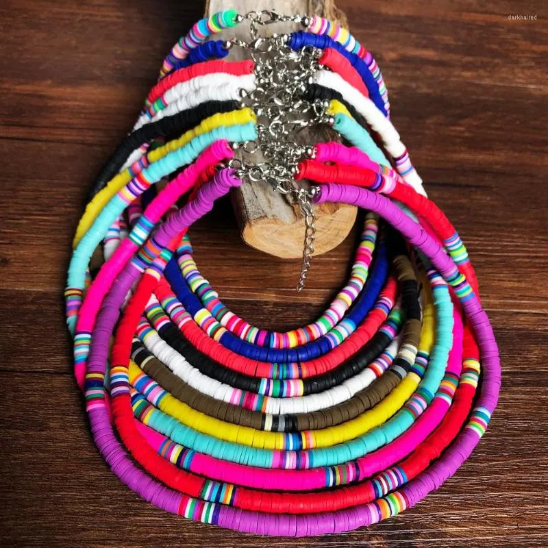 Kedjor Färgglada pärlor Halsband Kvinnor Sommar Koreanskt Handgjort Mode Boho Polymer Lera Choker Halskrage Kvinna Strandsmycken 6mm