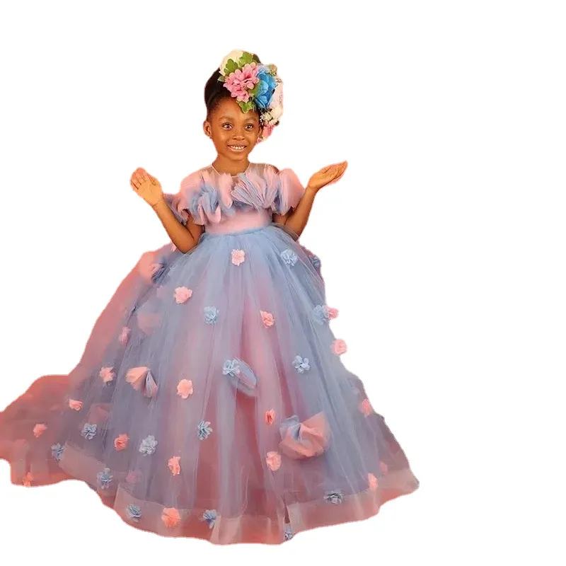 Coloré petites filles robes d'anniversaire jupe gonflée Tulle fleur enfants robe de soirée de bal grande taille enfant en bas âge robe de Communion