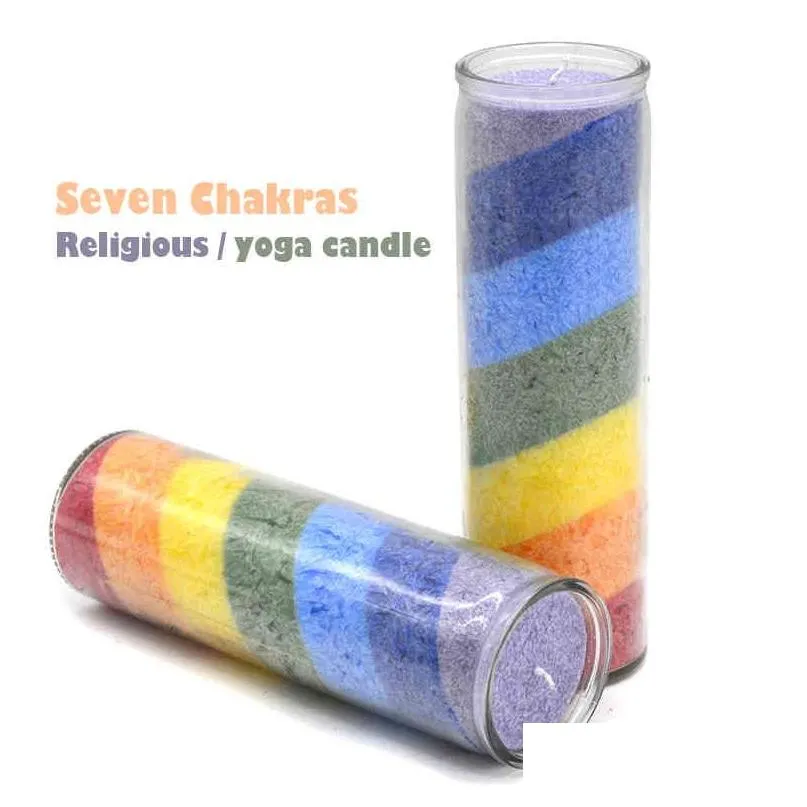 Ljus 2st/lot Colorf Religiösa Magiska Ljus Spådomsljus Glaskyrka Sjulager Chakra Rainbow 3-dagars votiv L0323 Drop Delivery H Dhzsj