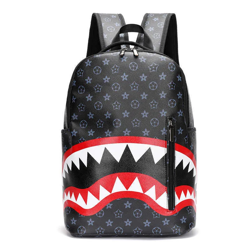 Designer Shark Pattern Backpack Advanced Leather Large Capacity Unisex Backpack Young Fashion Backpack Student Backpack School Bag