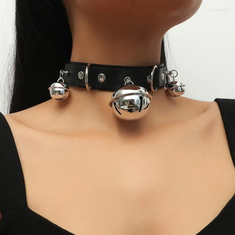 Halsband Sexy Punk Gothic PU Leder Metall Link Kette Glocke Halskette Frauen Schwarz Kragen Cosplay Schmuck Harajuku Zubehör