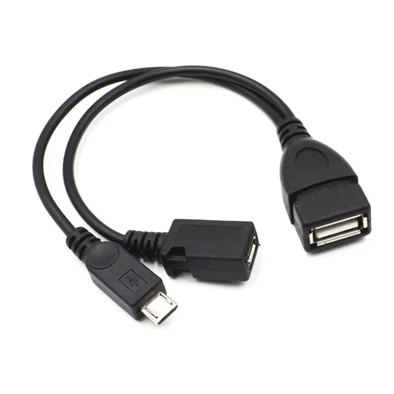 21см Black 2 в 1 OTG Micro USB -хост мощность Y Splitter Adapter USB -адаптер для Micro 5 -контактный мужской кабель