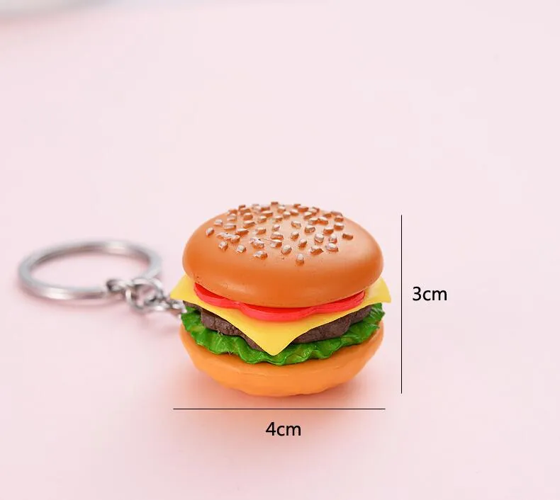 Simulation PVC Food Hamburg Keychain Pendant Fashion Alloy Bag Car Keychains Jewelry Gift For Men Women In Bulk