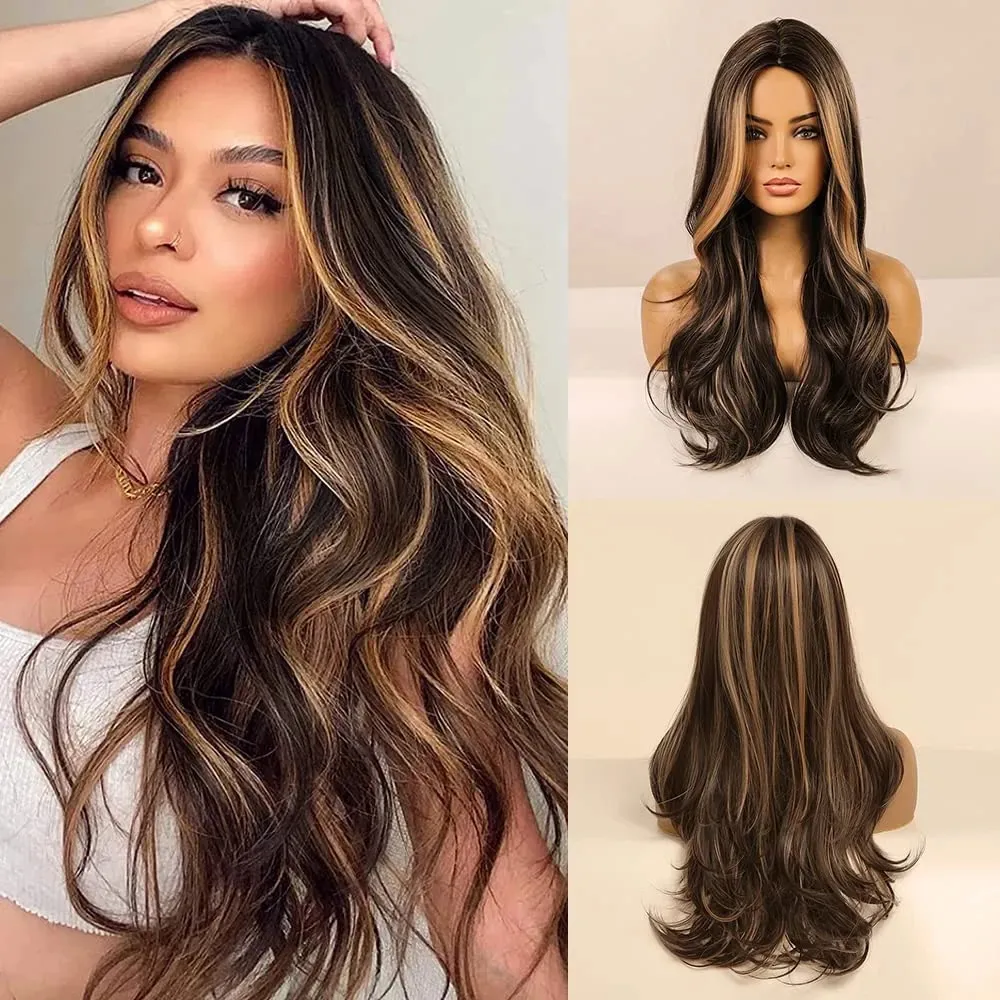 Autres accessoires de mode Brown Highlight Blonde Ombre Lace Frontal Wig Brésilien Human Hair Wig Body Wave HD Lace Real Hair Lace Front Wig Full Natural Re