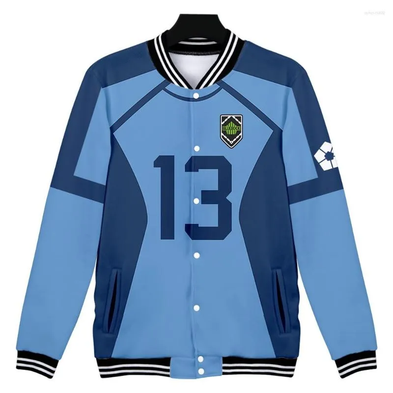 Men's Jackets Blue Lock Baseball Jacket Men Coat Women Sweatshirt Teen Casual Tops Boy Fashion Cartoon Basketball Number Clothing