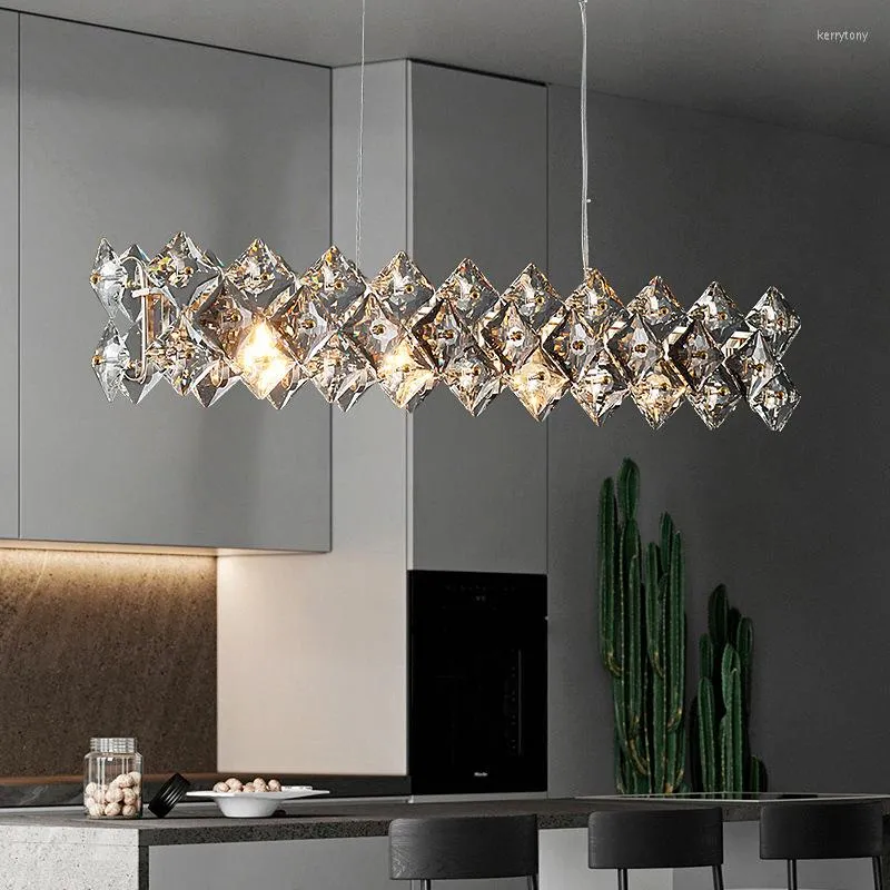 Kroonluchters Luxe Lange K9 Kristallen Eetkamer Kroonluchter Glans Lampenkap LED Plafond Verlichtingsarmaturen Grote Hanglamp Voor Restaurant Bar