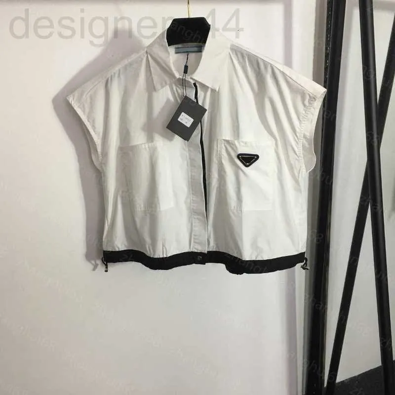 Blusas de mujer Camisas diseñador 23sCamisa ropa de mujer cuello blusa Dobladillo cordón bolsillo sin mangas camisa chaleco calidad mujer Ropa NS32