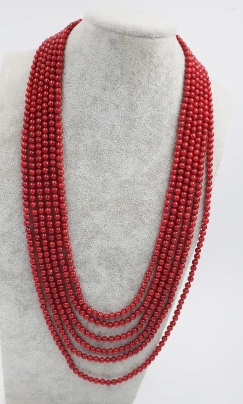 Chaînes 6Rows Coral Round Round 5-6 mm 28-34 "Collier Nature Perles en gros en gros