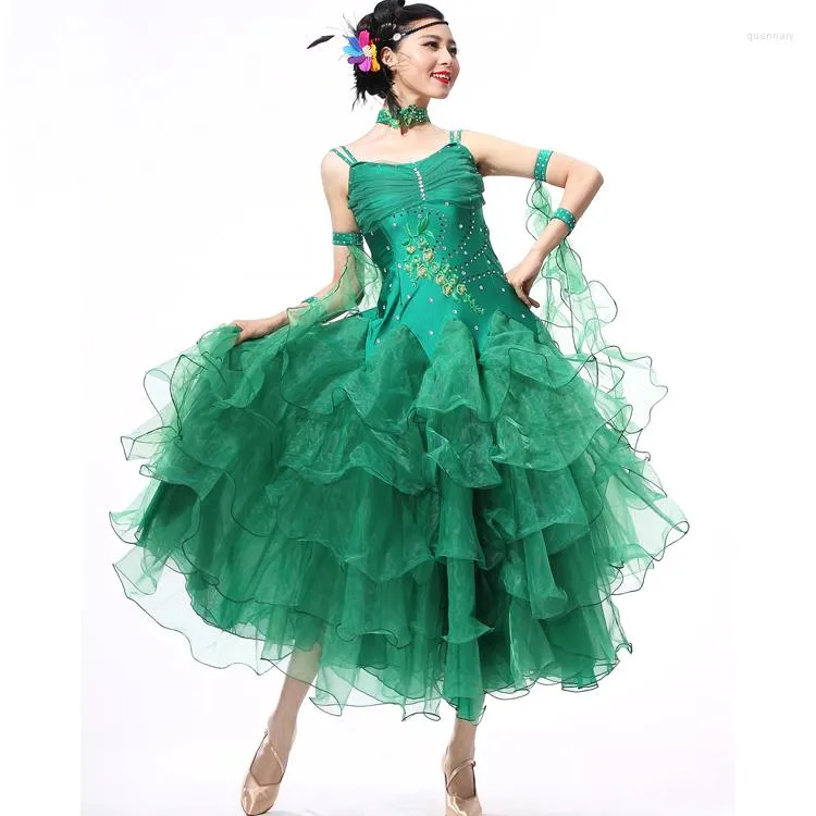 Stage Wear Fashion Modern Dance Competition Dress Ballroom Clothing Lace Stitching Big Swing Flamenco Costumes Waltz