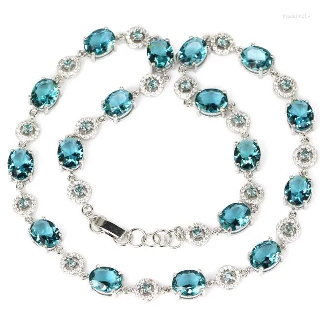 Zincirler 925 Katı Gümüş Kolye Zinciri Zengin Mavi Aquamarine Londra Topaz Pembe Morganite CZ Toptan Damla