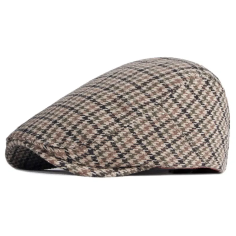 Autumn And Winter Beret Men Women Soft Houndstooth Retro Newsboy Tweed Hats Adjustable 55-60cm Ivy Flat Cap High Quality