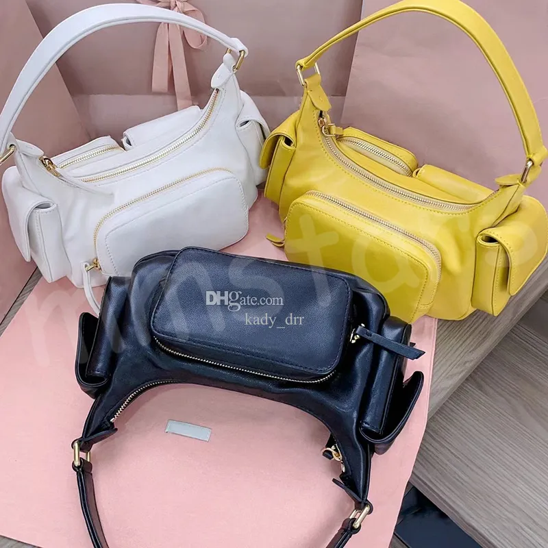 Miu Nappa Sac De Poche En Cuir Femmes Designer Noir Blanc Jaune Moto Hobo Fourre-Tout Matériel Fermeture À Glissière Locomotive Sous Les Bras Sacs À Bandoulière Sac À Main