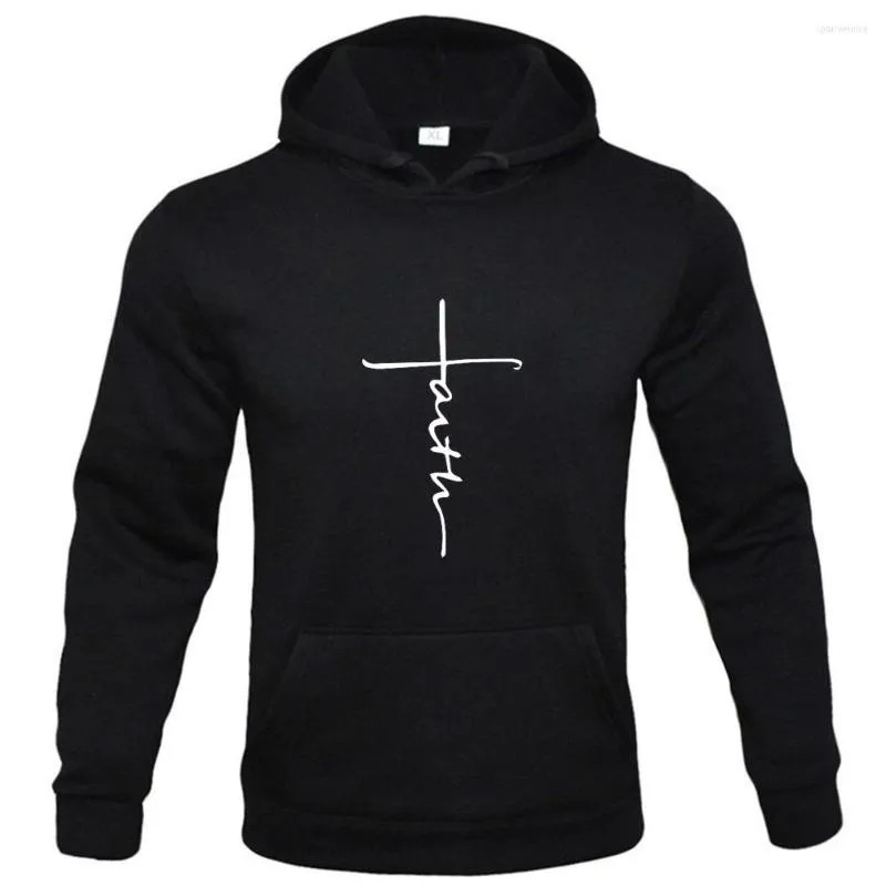 Luvtröjor för herr "Faith" Casual Sport Hooded Crew Neck Oversized Fashion Brevtryck Sweatshirt Fleece Huvtröja Kläder
