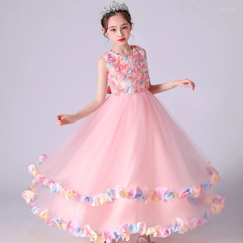 Fille robes mignon adolescents longue fleur fête enfants élégant mariage Tutu robe de bal enfants princesse demoiselle d'honneur formelle