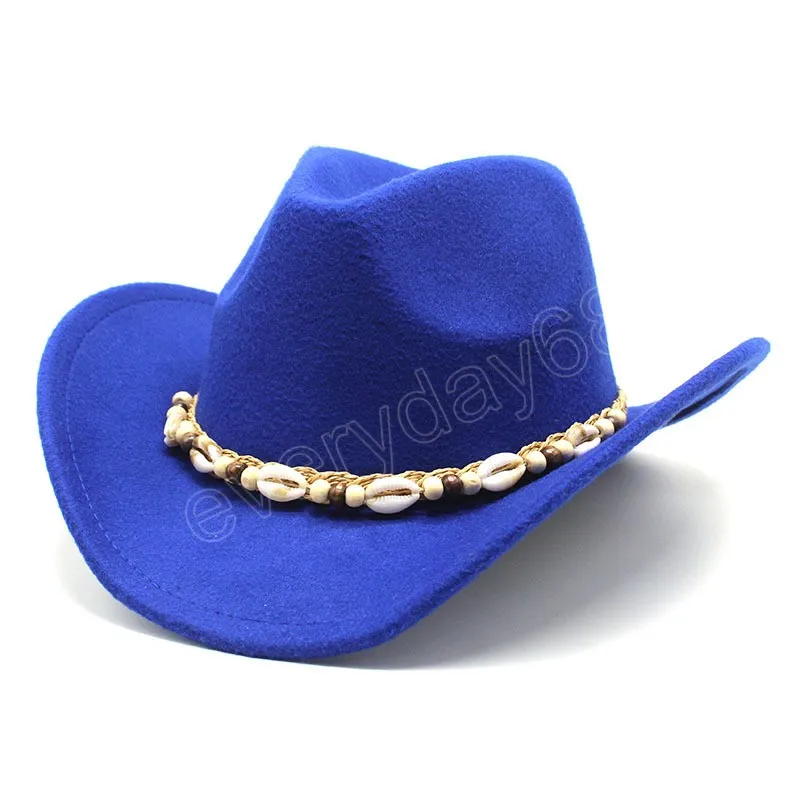 Gentleman Western Cowboy Hat Pour Hommes Vintage Wide Brim Cowgirl Jazz Cap Avec Shell Chain Sombrero Cap