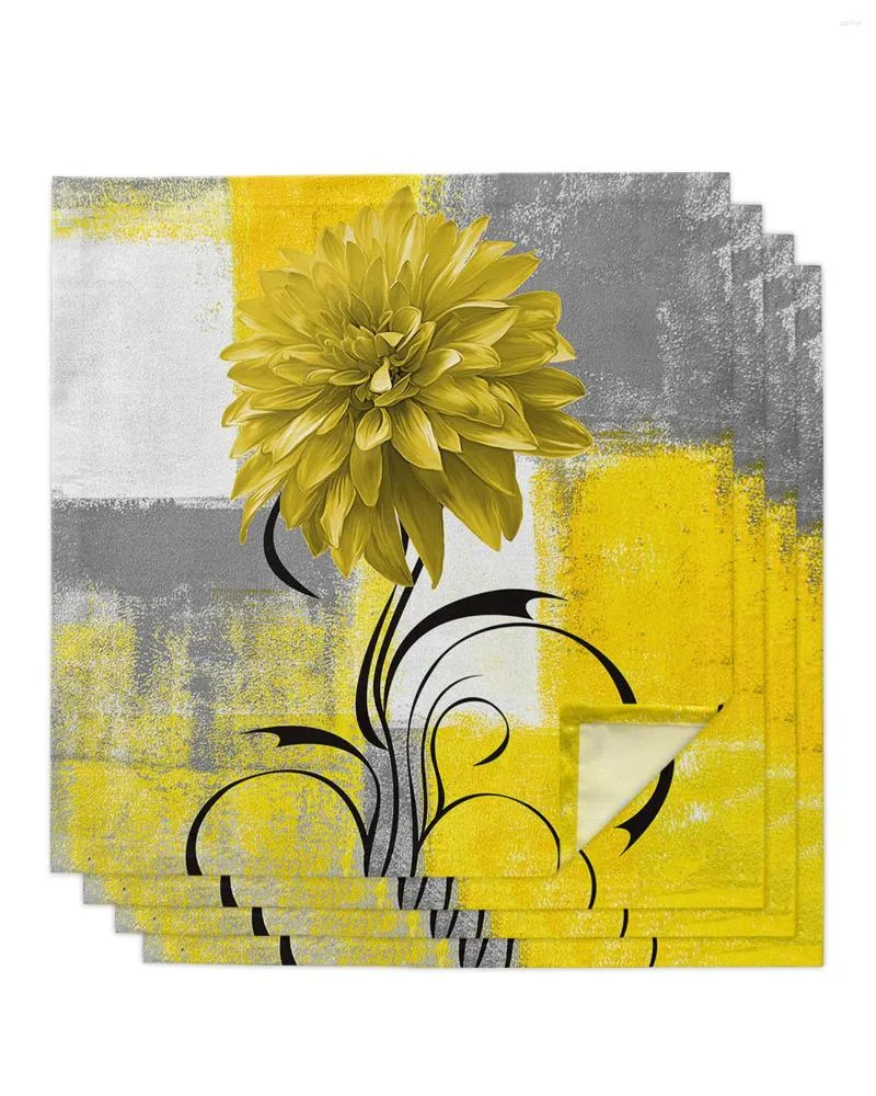 Guardanapo de mesa Dahlia pintura a óleo abstrato amarelo para festa de casamento jogo americano impresso toalhas de chá cozinha jantar