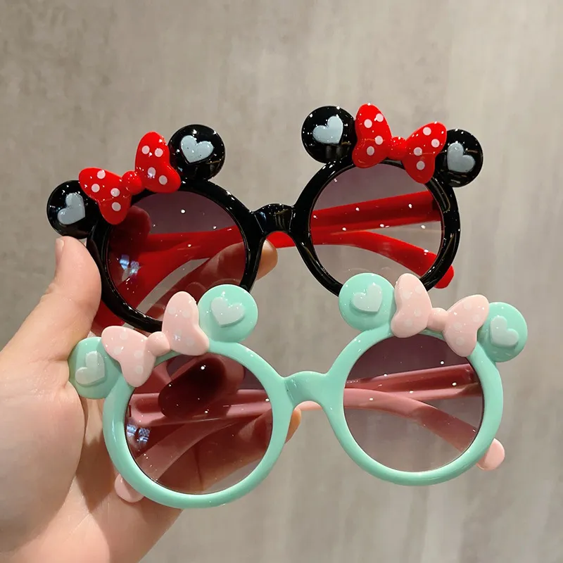 Child Cute Bowknot Frame Sunglasses Children Kids Fashion Boys Girls Protection Blue Pink Shades Gradient Mirror Eyewear