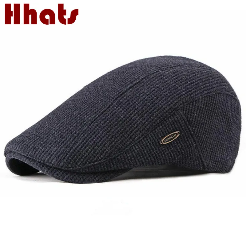 Épais chaud tricoté casquette plate pour hommes polaire doublure automne hiver béret chapeau classique Vintage avancé plat lierre casquette gavroche chapeau