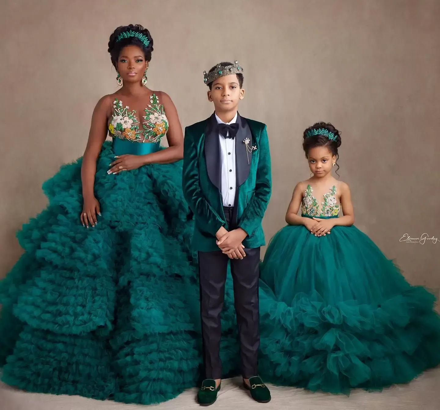 Jewel Embellished Hunter Green Tulle Flower Girl Dress for Weddings and Pageants