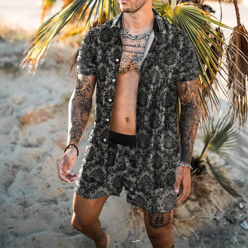 Mens Designer Beach Style Sould Sets Short Print قميصين وسرات قصيرة للرجال