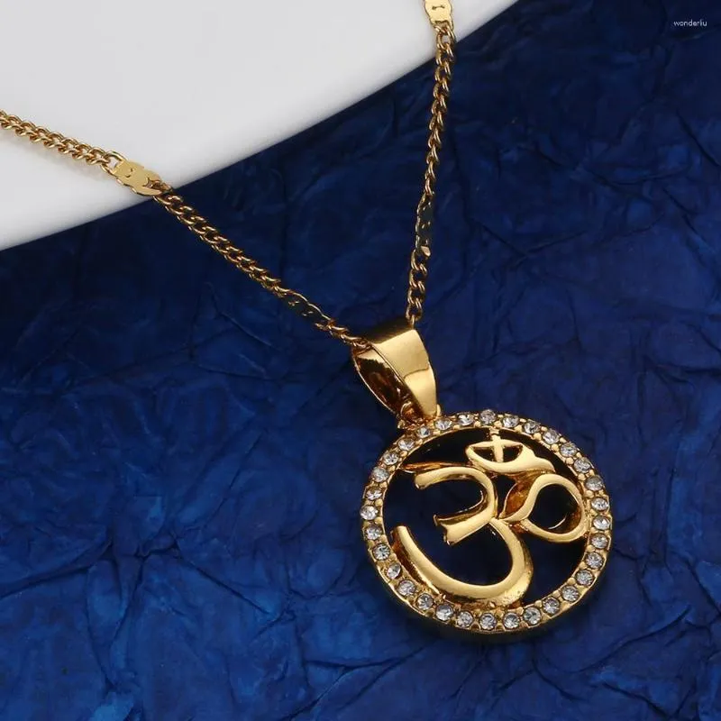 Pendant Necklaces Gold Color OHM Hindu Buddhist AUM OM Necklace Hinduism Yoga India Outdoor Crystal Jewelry