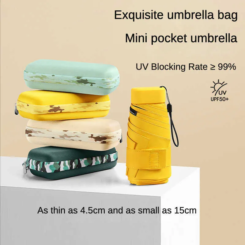 Umbrellas 6 Fold Sun Protection Sun and Rain Small Card Bag Umbrellas 15cm Mini Compact Pocket Umbrella For Women As Gift