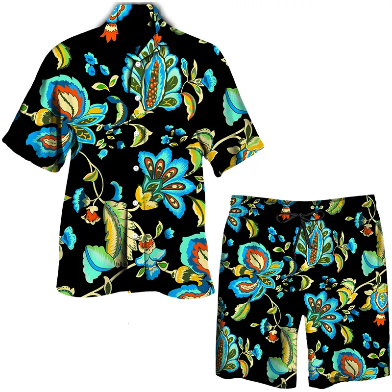 Tute da uomo 2 pezzi Stampa floreale Set hawaiano Estate Casual Camicie a maniche corte Pantaloncini da spiaggia Tute Coppia Vacanze Abbigliamento streetwear 230707
