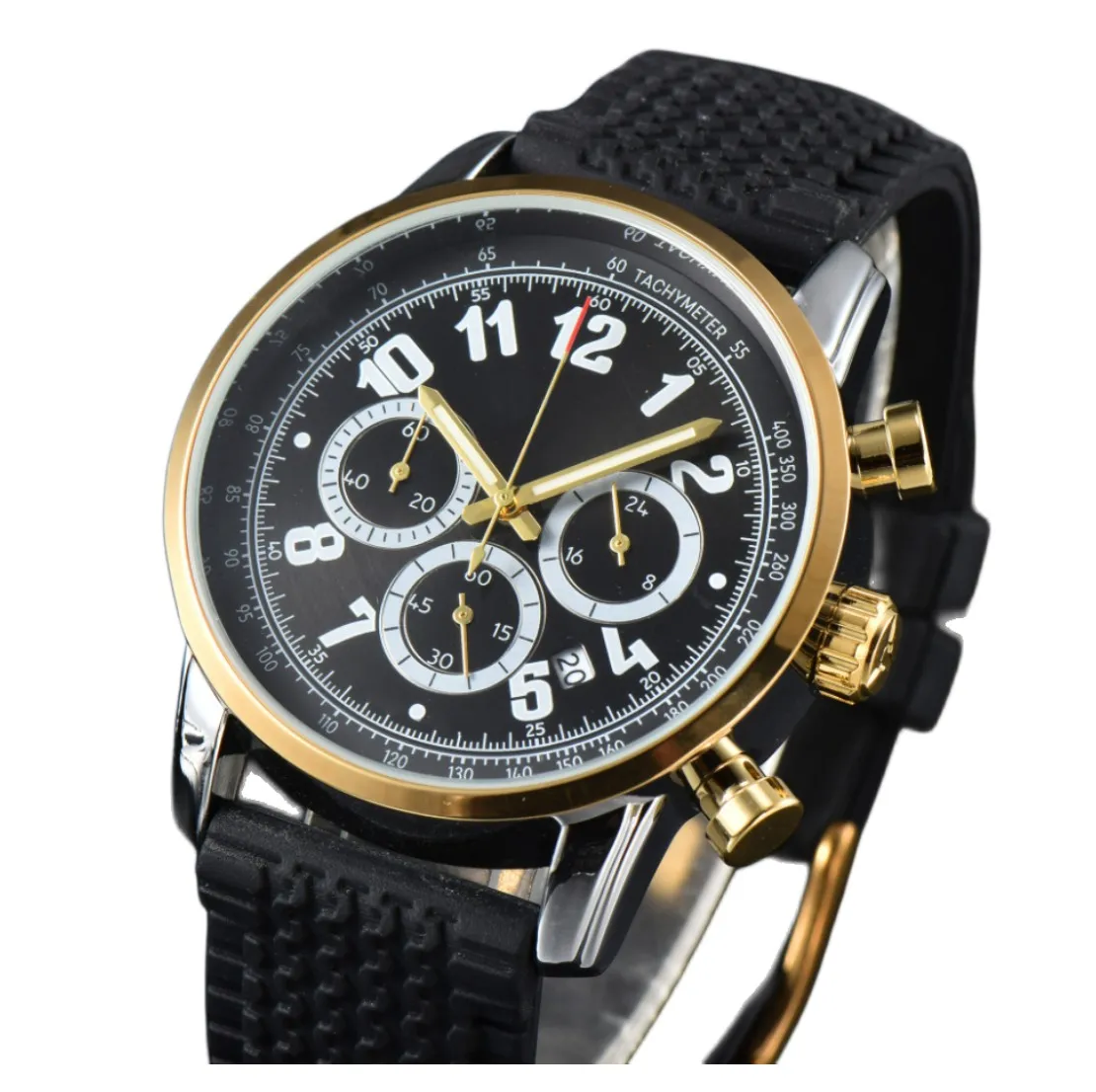 Reloj para hombre Todos los diales Trabajo Fecha automática Relojes para hombres Moda de lujo para hombre Correa de goma completa Reloj con movimiento de banda Relojes de pulsera