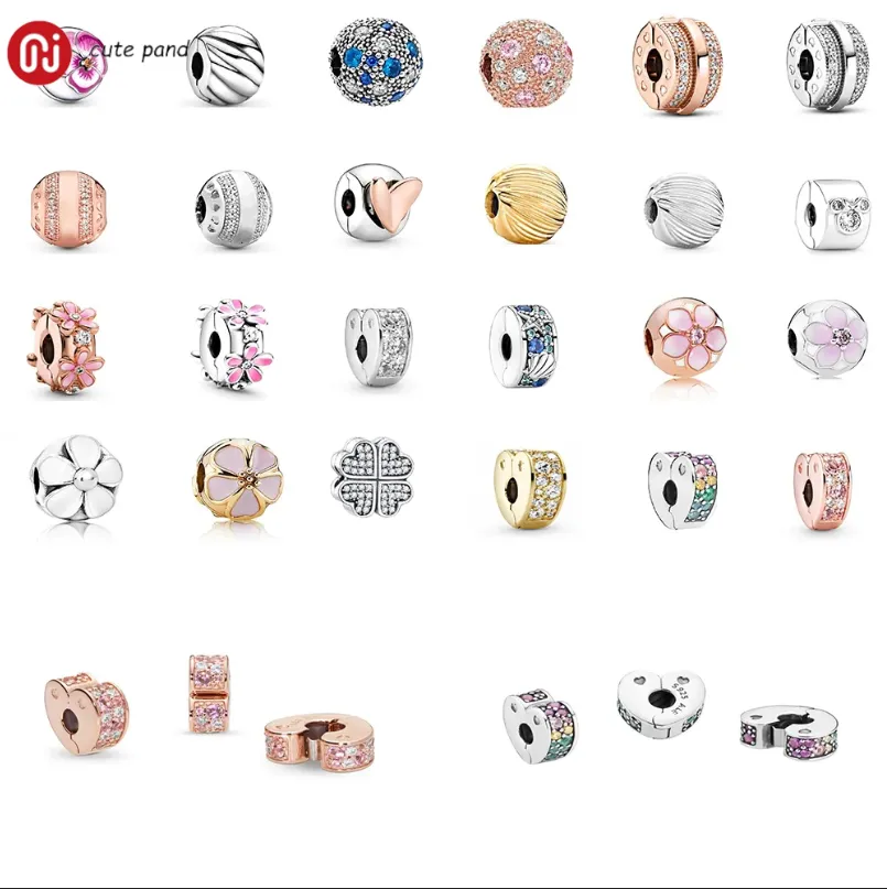 925 Silberperlen-Charms passen zu Pandora-Charms, Gold, blauer Diamant, Fächer, Herz, Stern, Blumenclip, europäische Perle