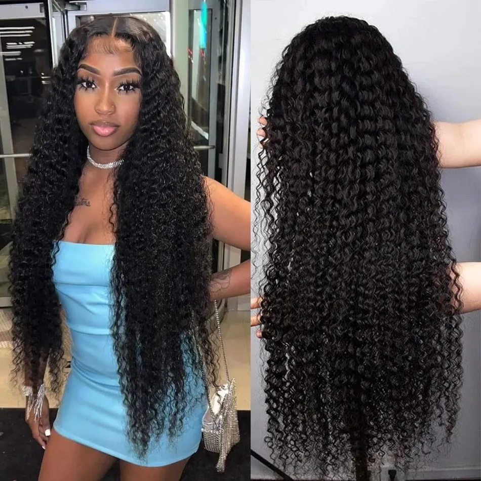 Pelucas de cabello humano Frontal de encaje transparente 13x4 de onda profunda, onda rizada de agua Remy brasileña para mujeres negras